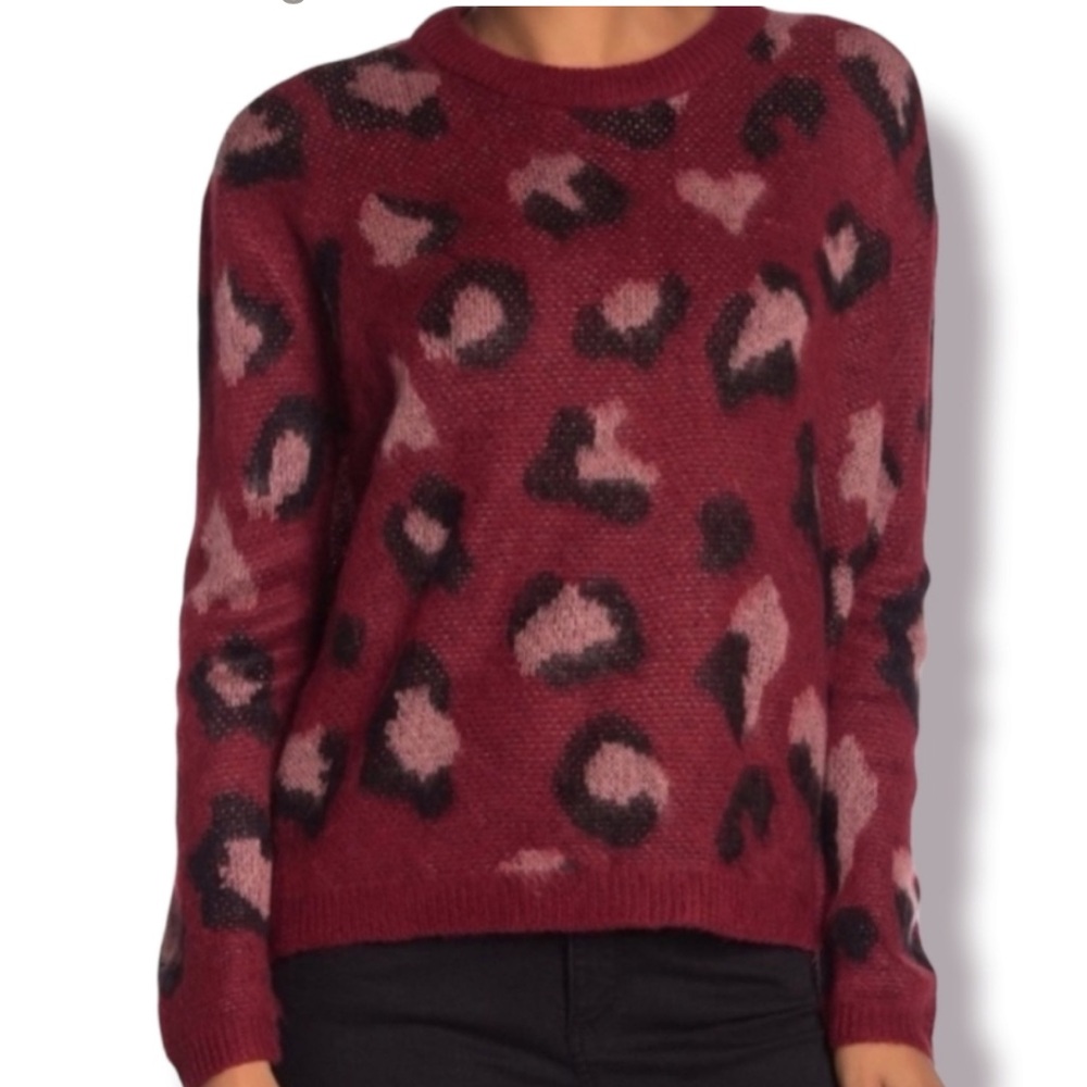 RXB red animal print sweater women large casual new!
